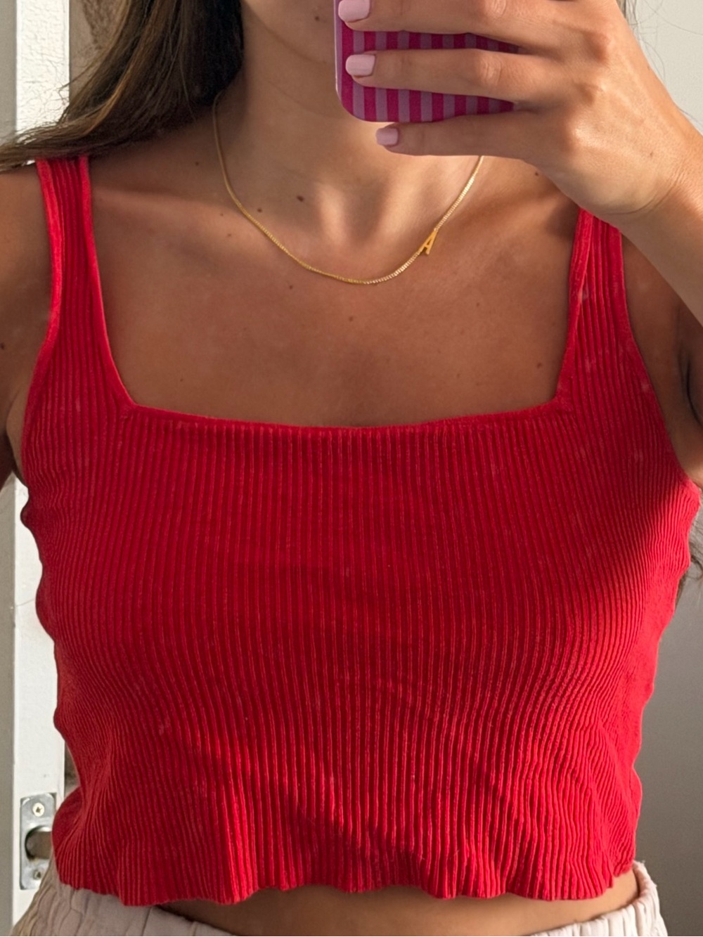 Ribbed Square Neck Red Crop Tank Top - Women from Urban Outfitters